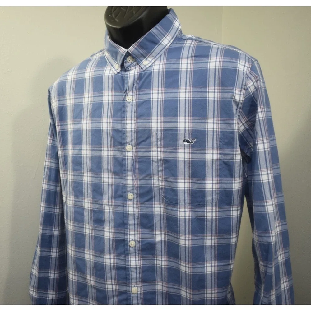 Vineyard Vines Whale‎ Slim Fit Tucker Shirt Plaid Stretch Long Sleeve Mens Large